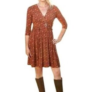 Matilda Jane Isn't It Lovely Faux‎ Wrap Dress S Rust Floral Cottagecore Boho
